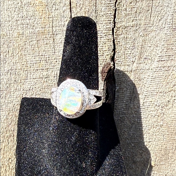 Natural Opal and Diamond Ring 14k White Gold - Picture 17 of 17